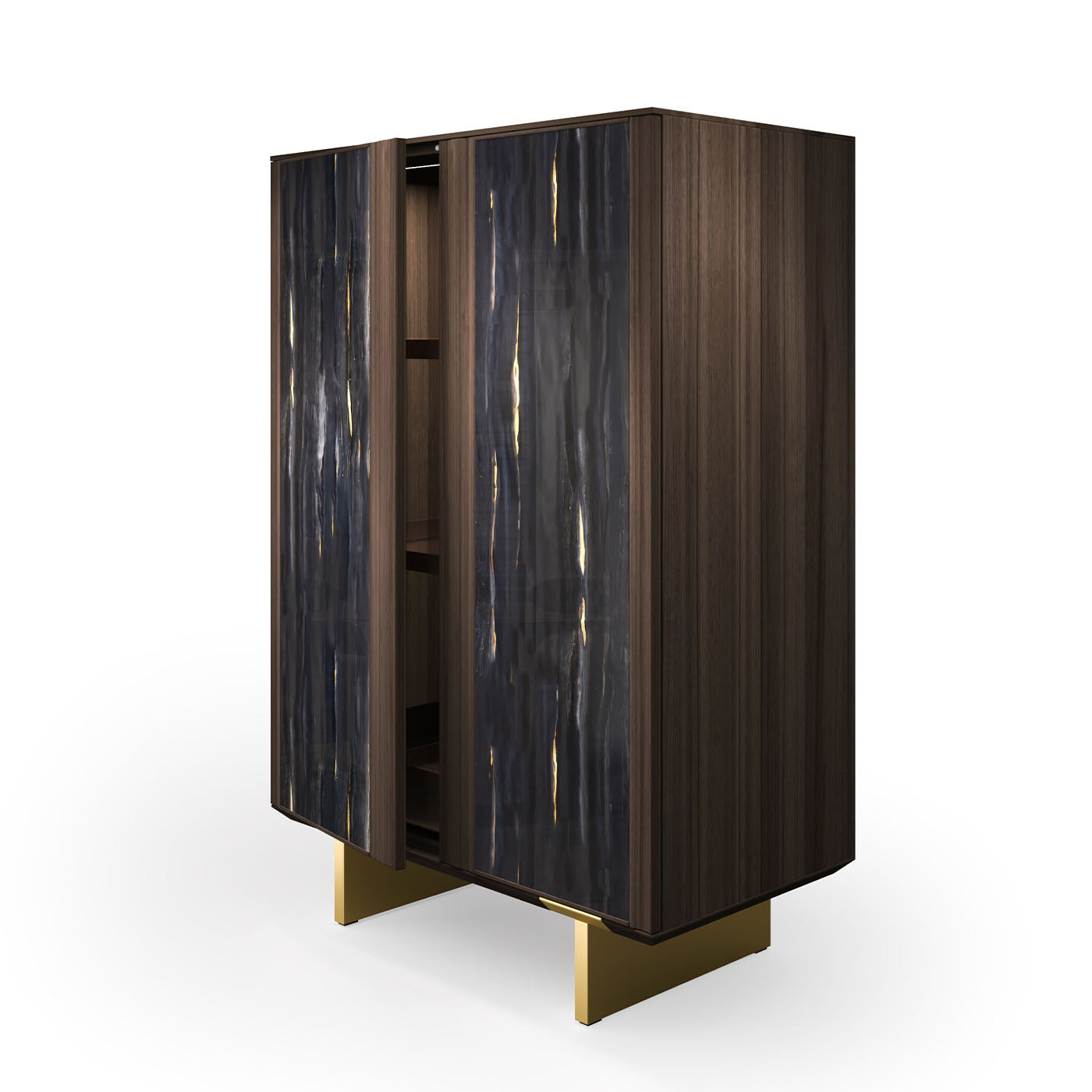 Solferino Canaletto walnut burnished black art glass doors sideboard - Alternative view 4
