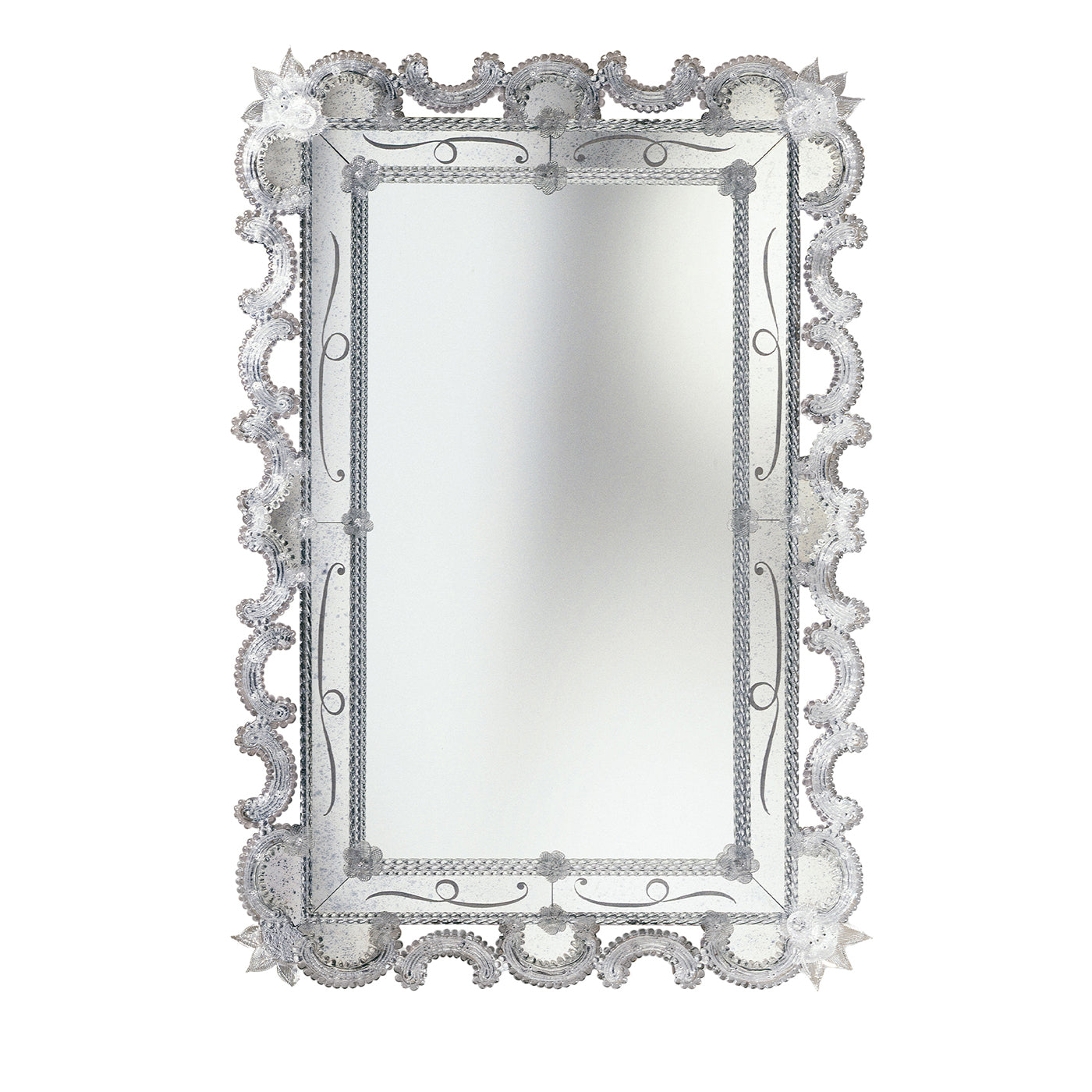 Floral Rectangular Transparent Murano Glass Mirror - Main view