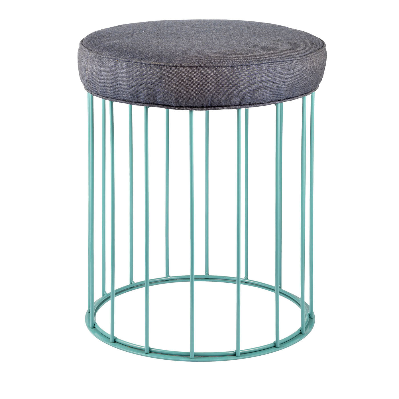 Cage Turquoise Blue Iron Stool - Main view