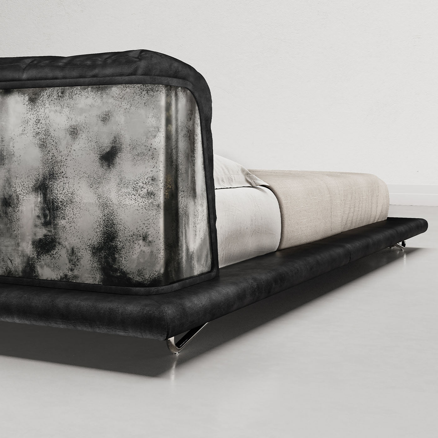 Saint Germain Timeless Leather And Raw Silver Metal Frame Bed - Alternative view 2