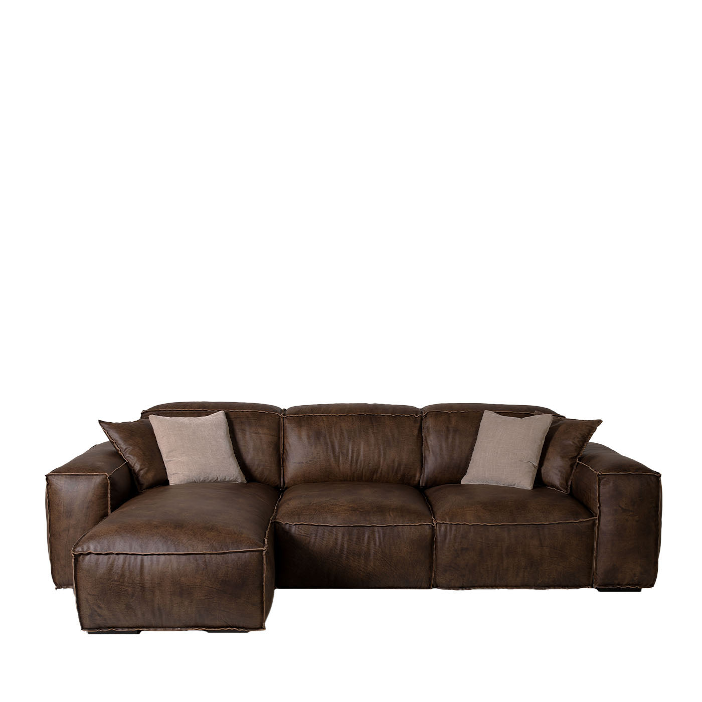 Placido Brown Leather 3-Seater Sofa with Chaise Longue - Main view