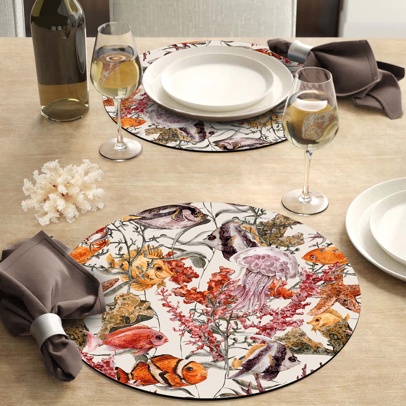Fish Party Coral Set of 2 Round Placemats - Alternative view 2