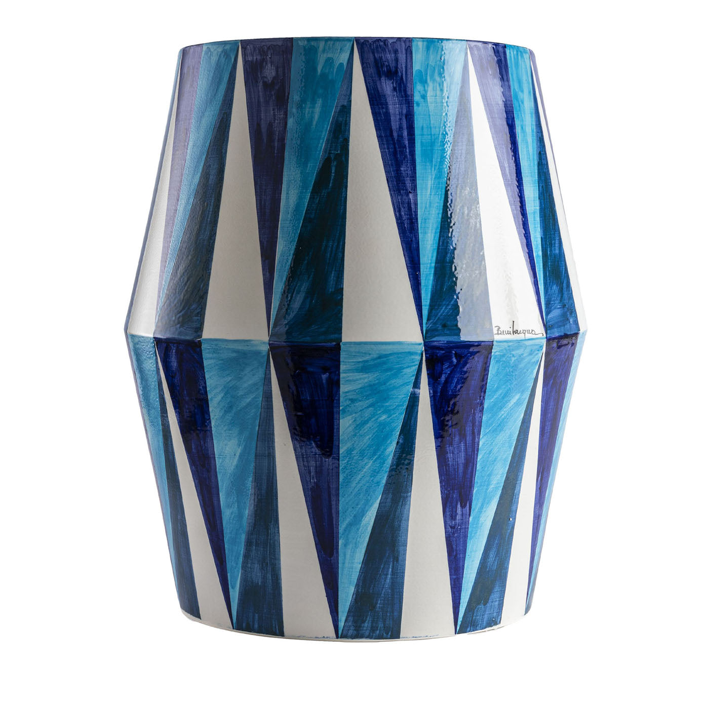 Azul brillante y blanco rombo patrón de decoración de mesa de cerámica - Vista principal