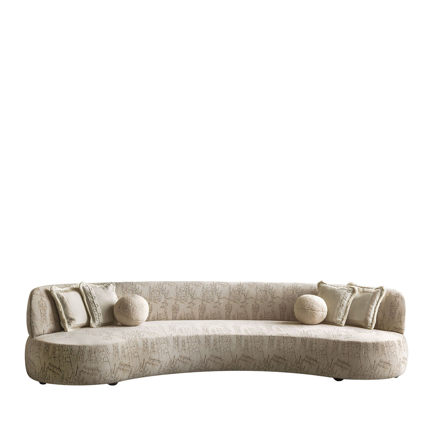 Duse Cityscape-Embroidered Beige Fabric Sofa - Main view