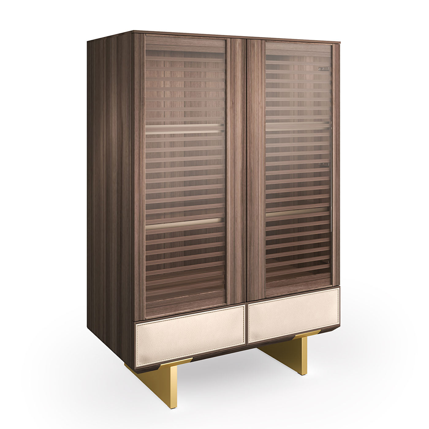 Solferino walnut Canaletto slatted glass doors leather drawer sideboard - Alternative view 1