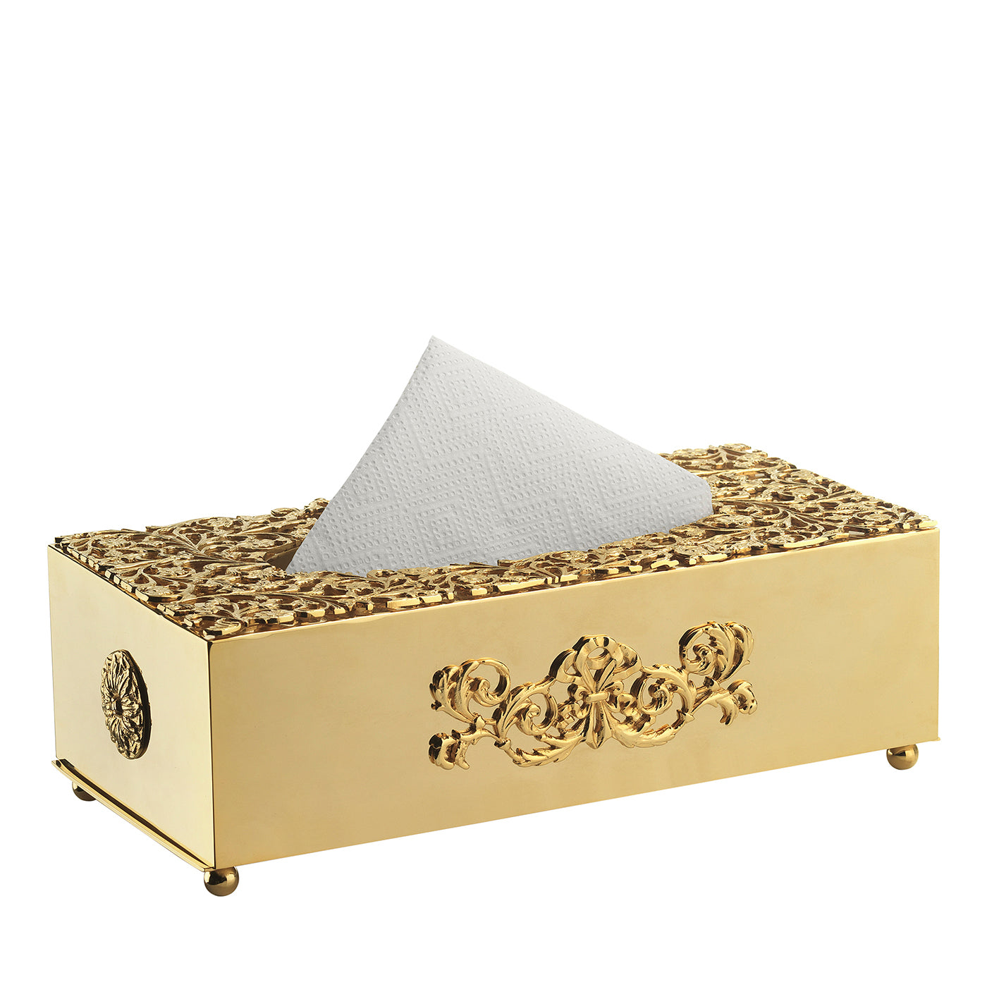 Golden Footed Tissue Box with Classic Ornaments - Main view