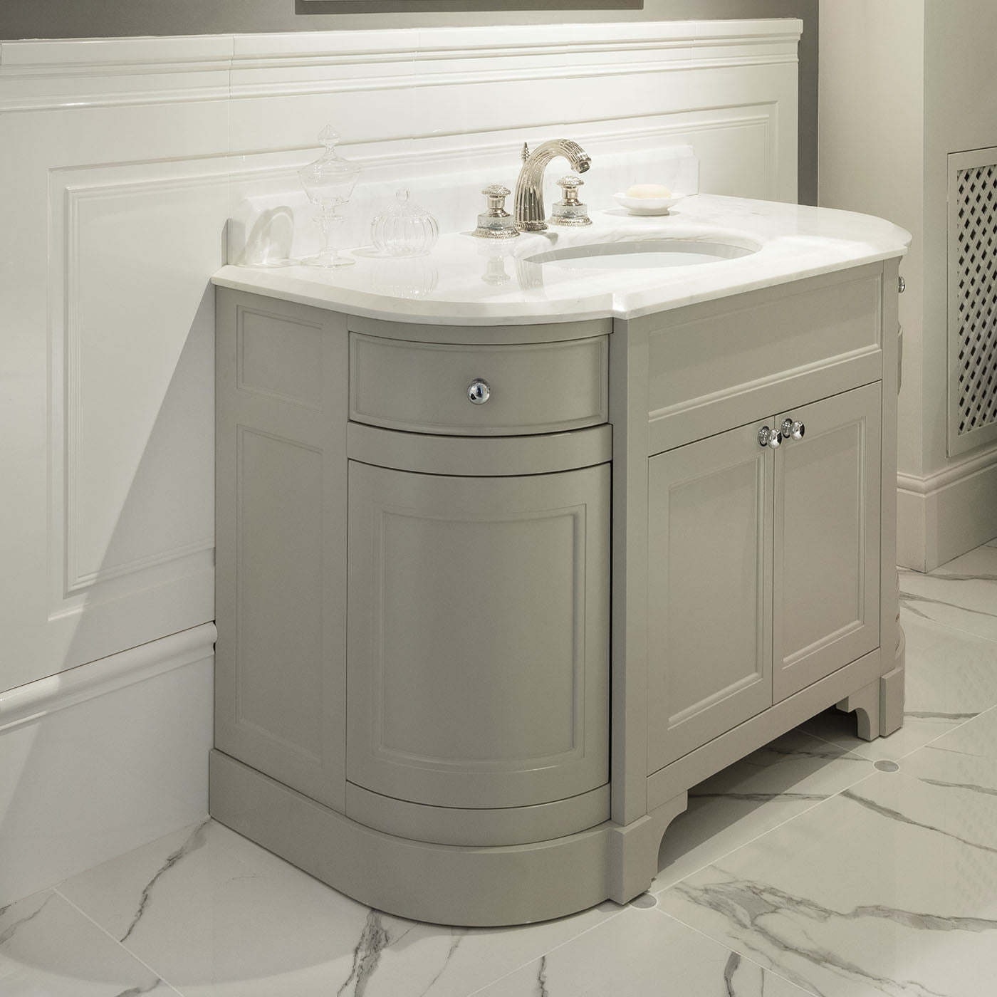 Season White Carrara Marble And Warm Gray Base Vanity Unit - Alternative view 2