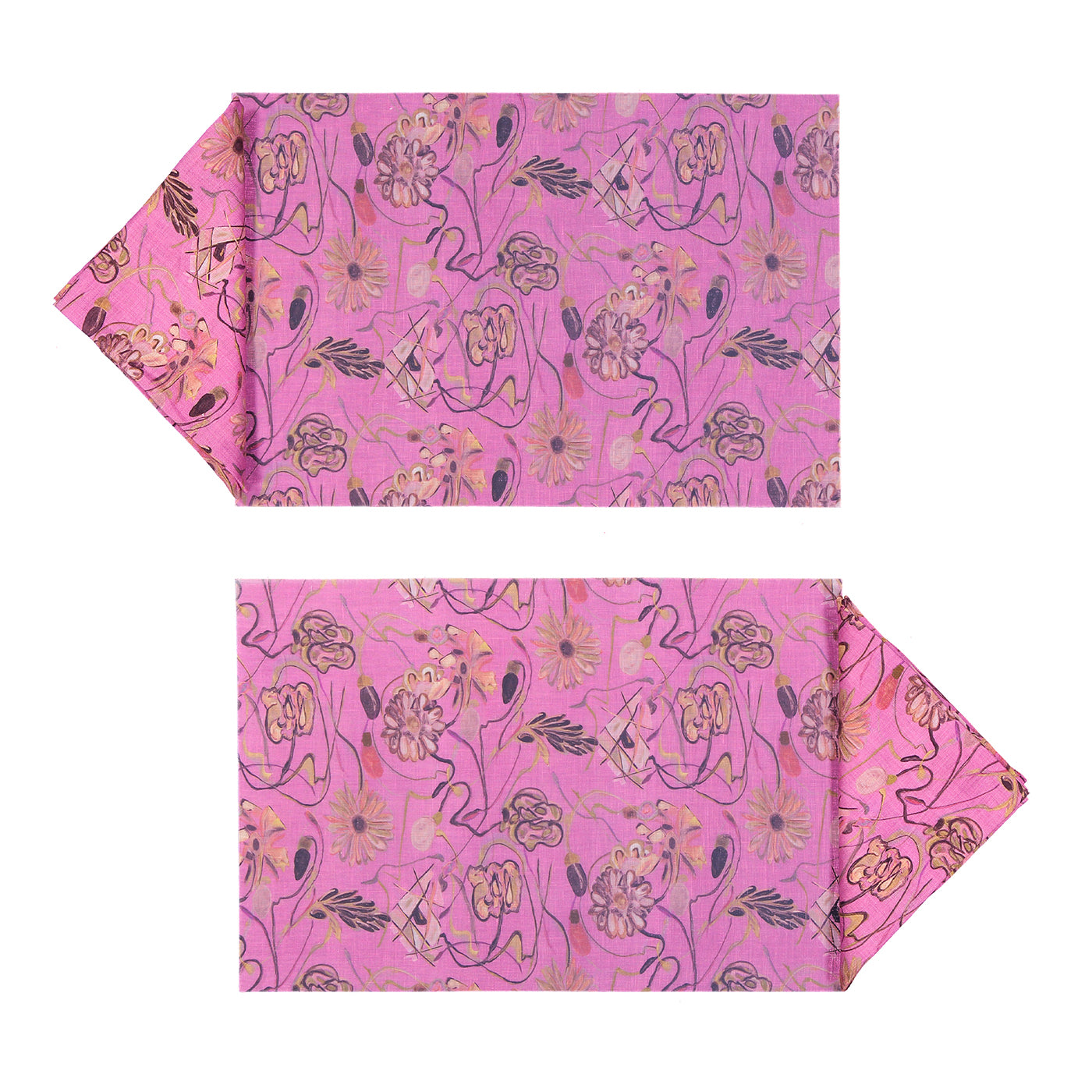 Bouquet Set of 2 Rectangular Pink Coated Placemats and Napkins - Main view