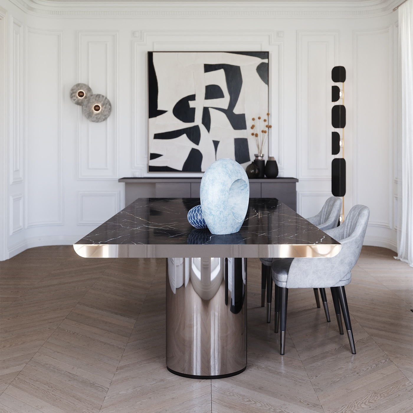 Crono Steel and Noir Desir Marble Dining Table - Alternative view 4