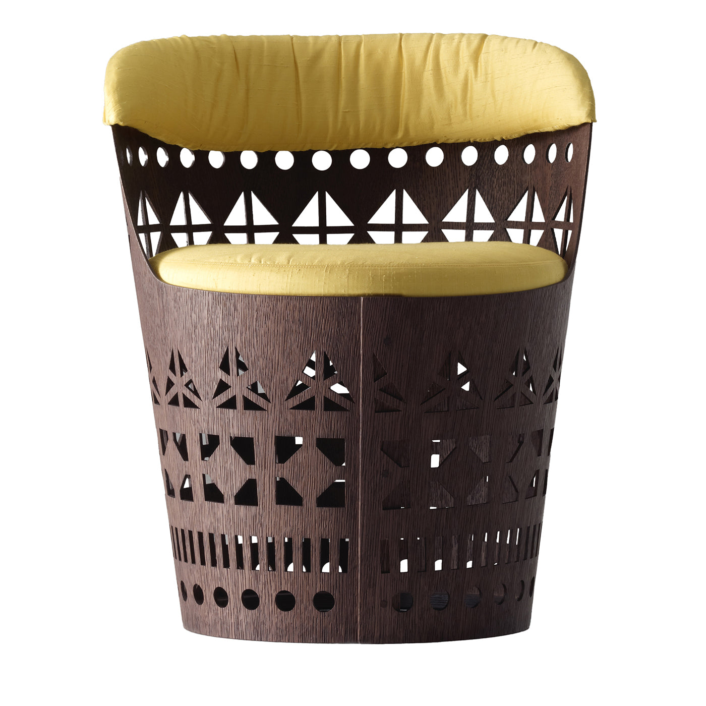 Dogon S brown plywood with yellow fabric cushions chair - Main view