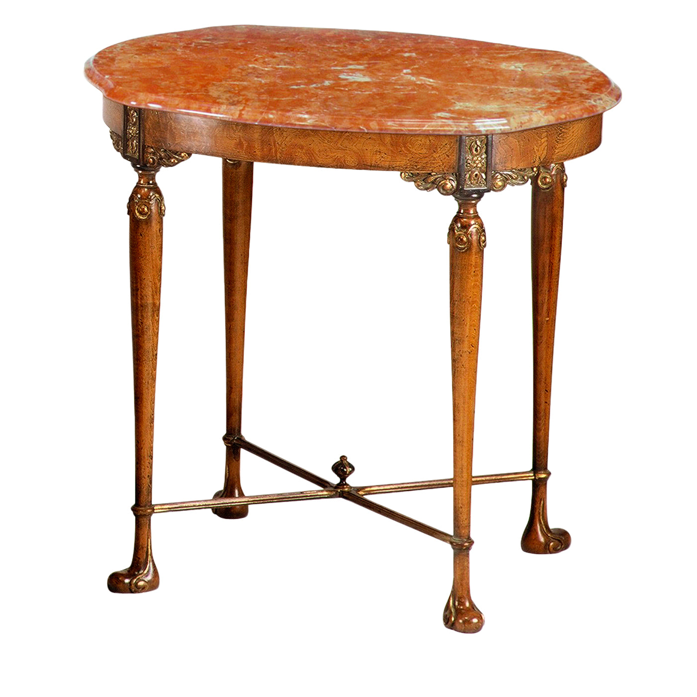 Victorian-Style Breccia Pernice & Beech Side Table - Main view