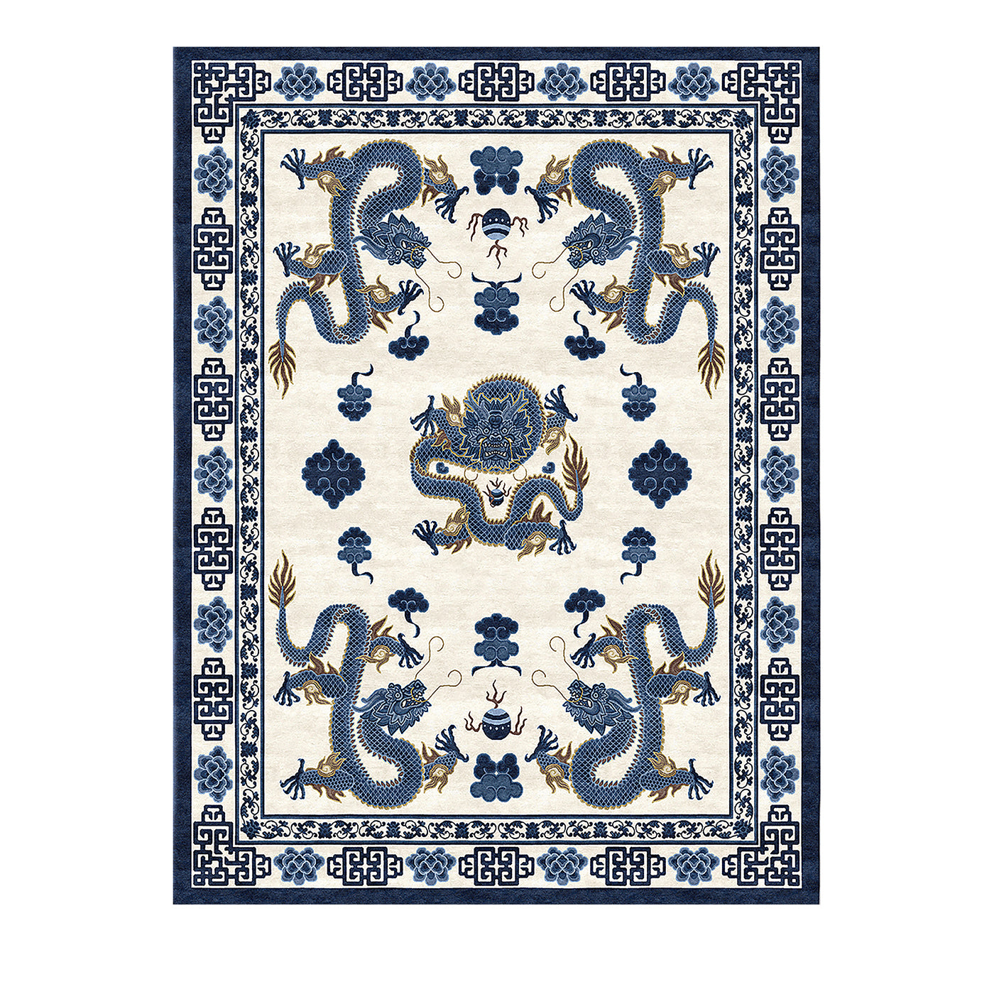 Chinoiserie Collection Temple Ceremony Chinese Blue Rug - Main view