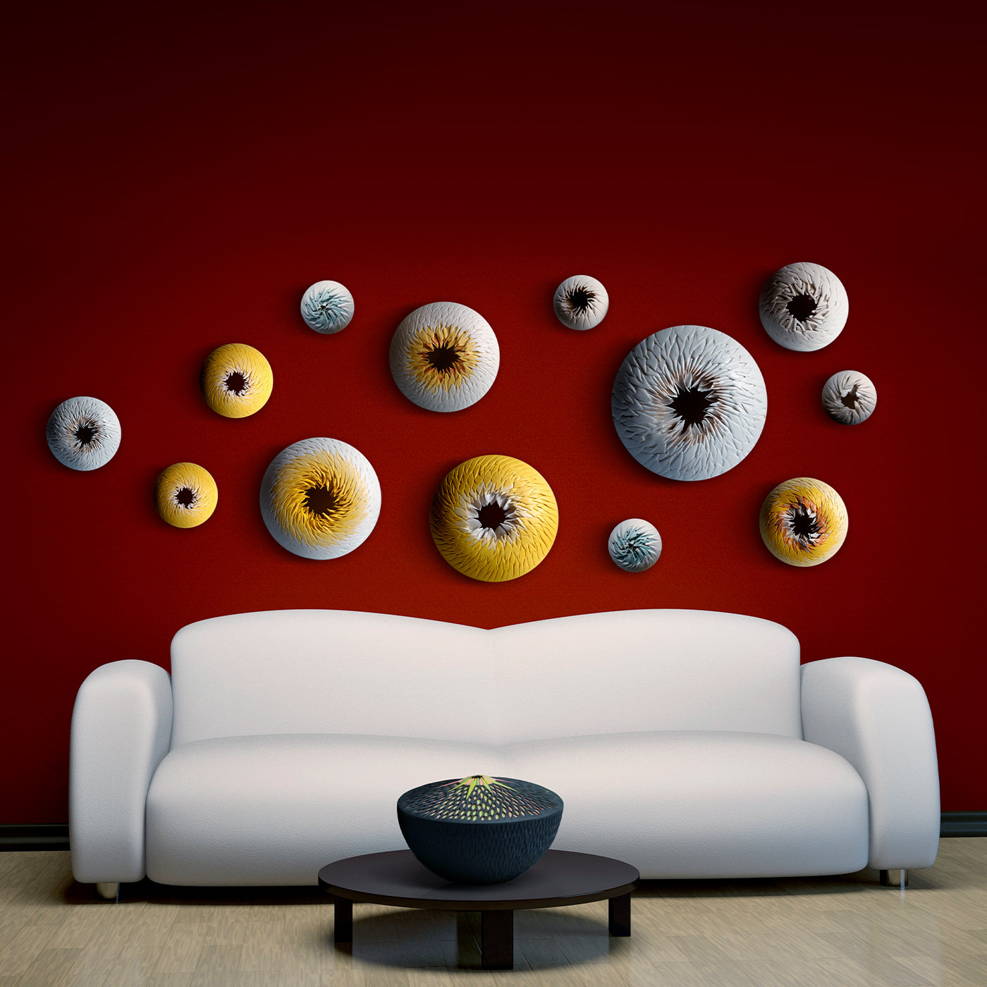 SEA URCHIN WALL SCULPTURE - WHITE AND YELLOW - Alternative view 5