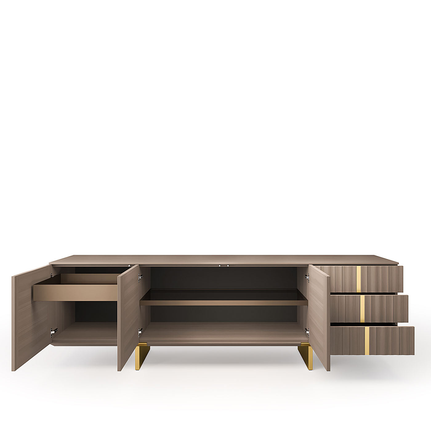 Solferino walnut Concrete top wood doors art glass gray-blue sideboard - Alternative view 2