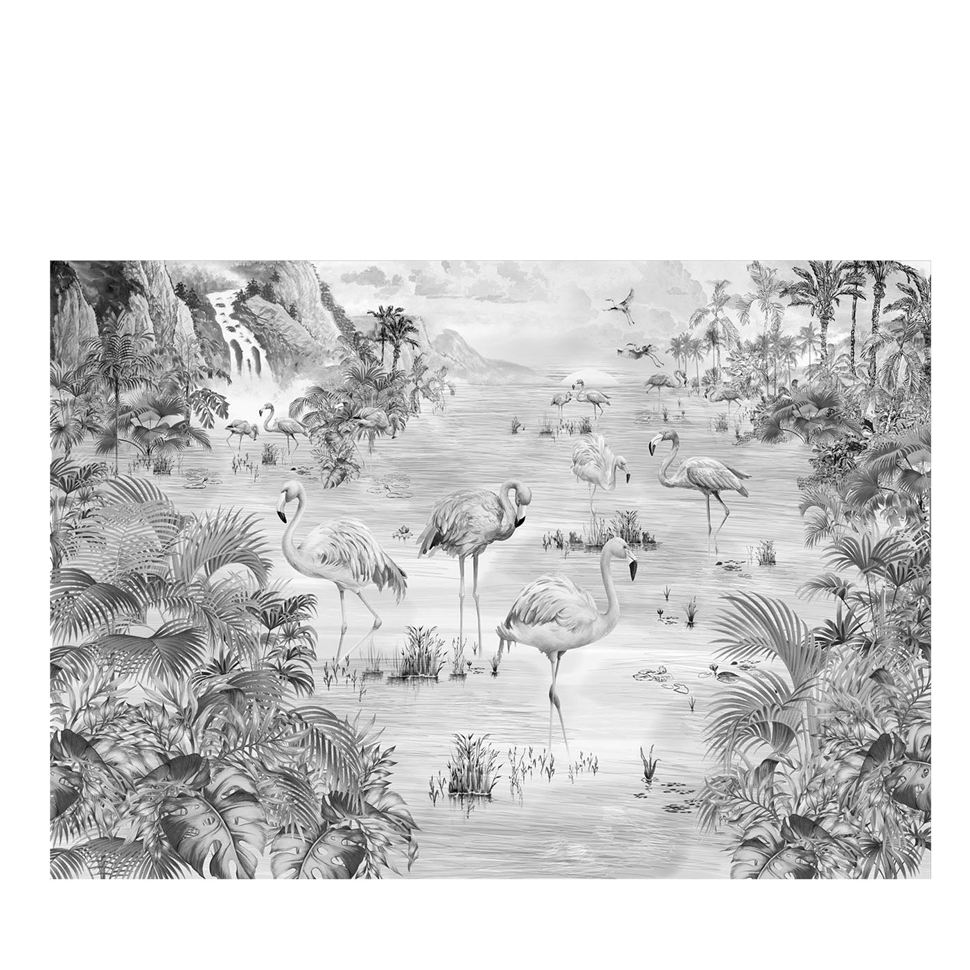Flamingos Gray Handcrafted Textured Wallpaper - Main view