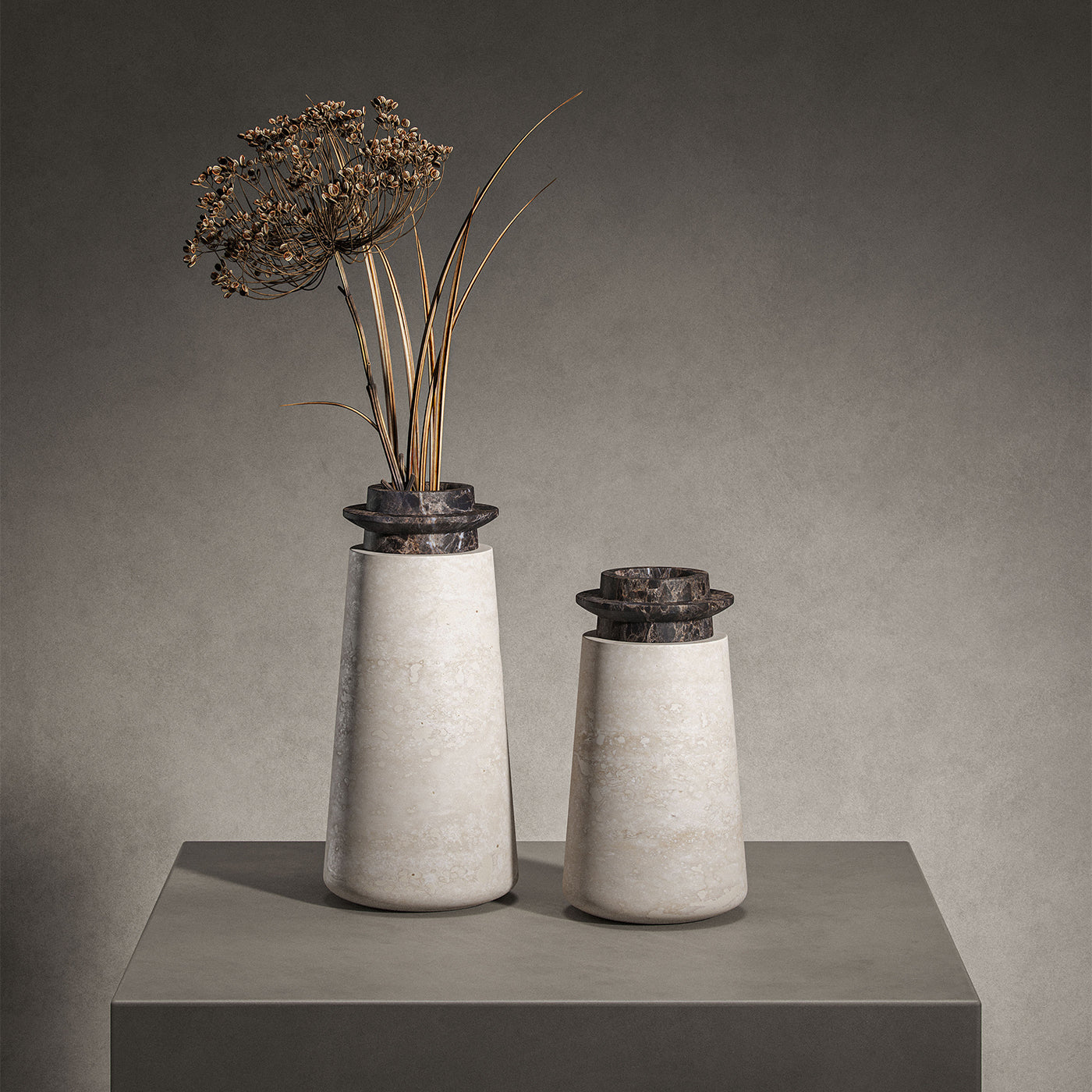 Tivoli Small Vase in travertine and marble by Ivan Colominas - Alternative view 4