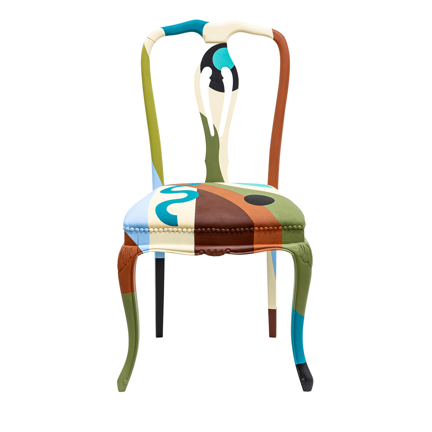 Alchimie Hand-painted Wood and Leather Chair #2 - Main view