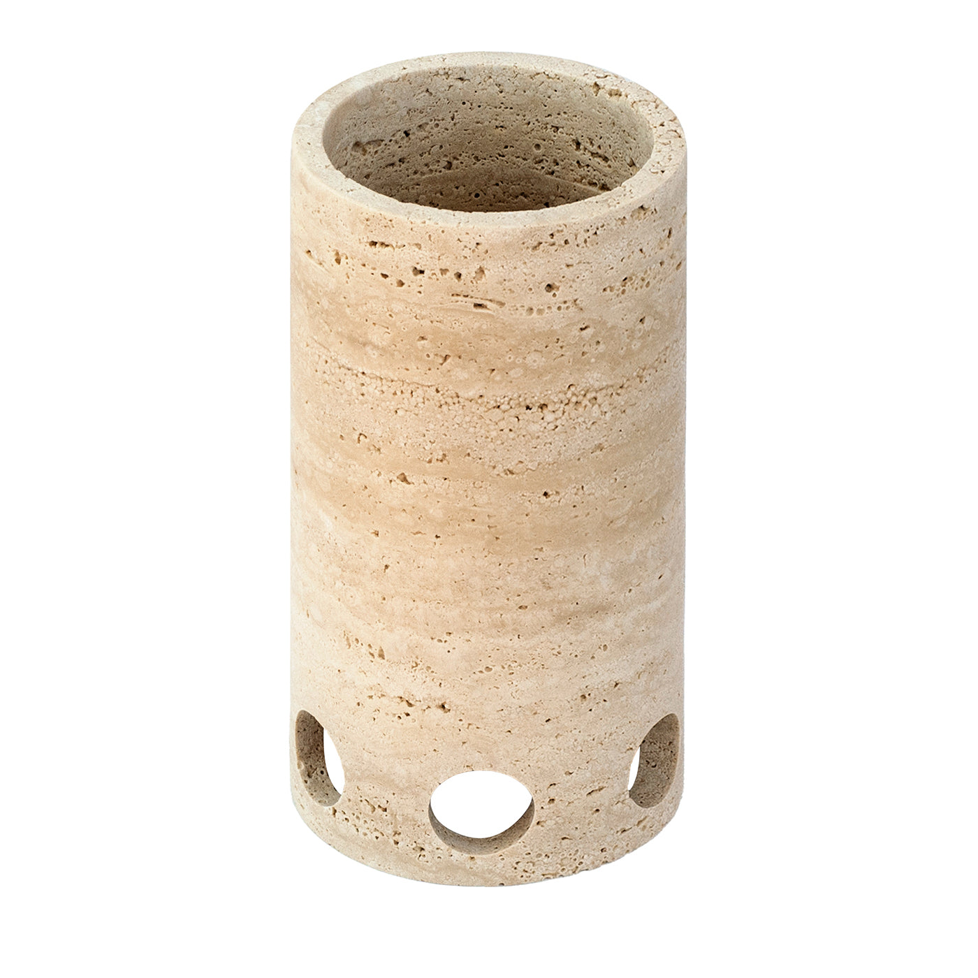 Kolosseum-Vase aus Travertino-Marmor, kurz und satiniert - Hauptansicht