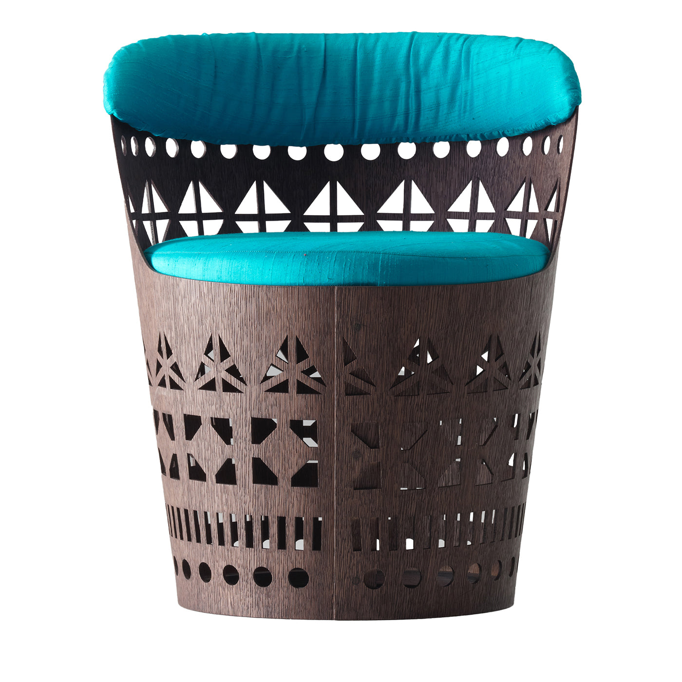 Dogon S brown plywood with blue fabric cushions chair - Main view