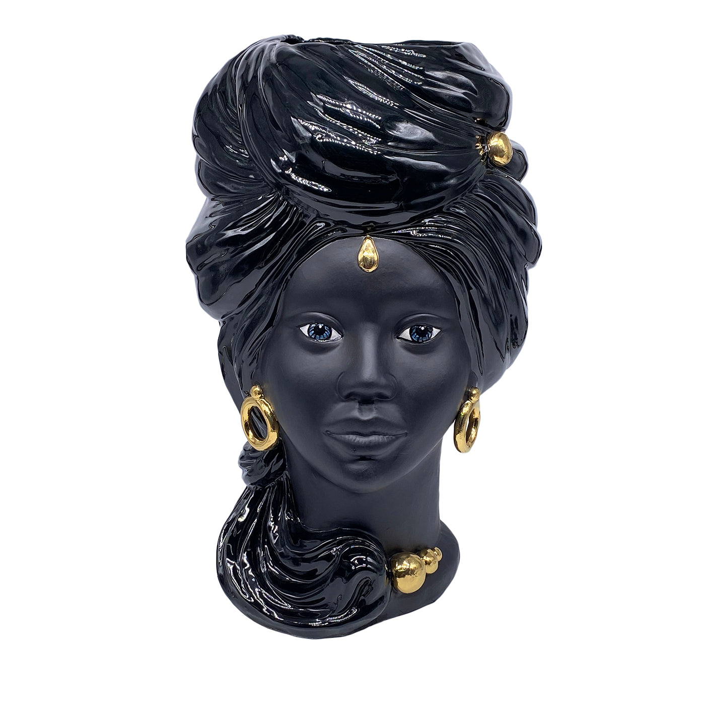 Anubi Giant Lady Black & Gold Moor's Head Vase - Main view