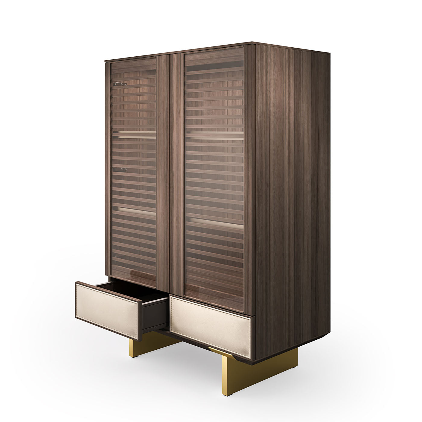 Solferino walnut Canaletto slatted glass doors leather drawer sideboard - Alternative view 3