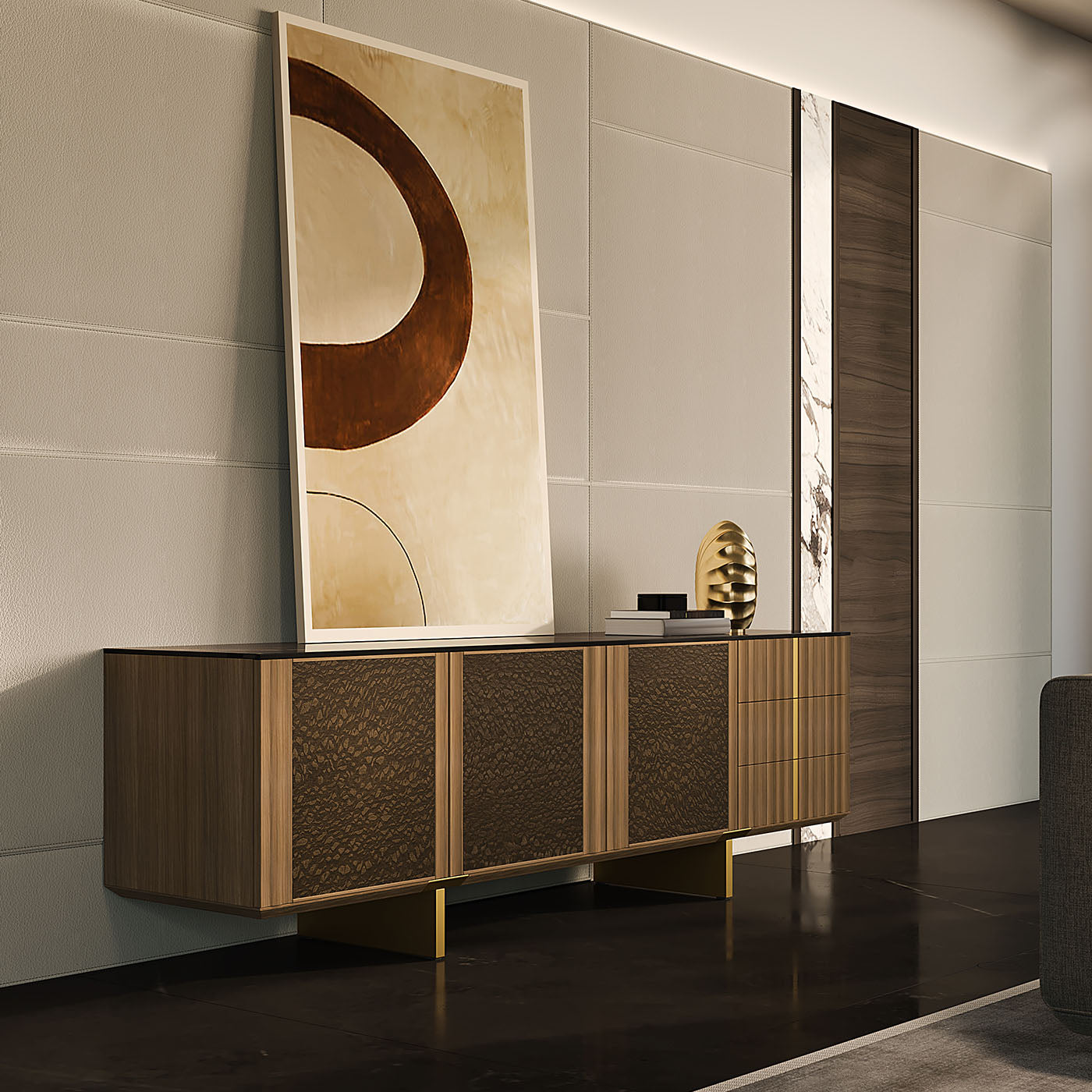 Solferino natural walnut top Laminam Gres Noir doors Carbalho sideboard - Alternative view 5