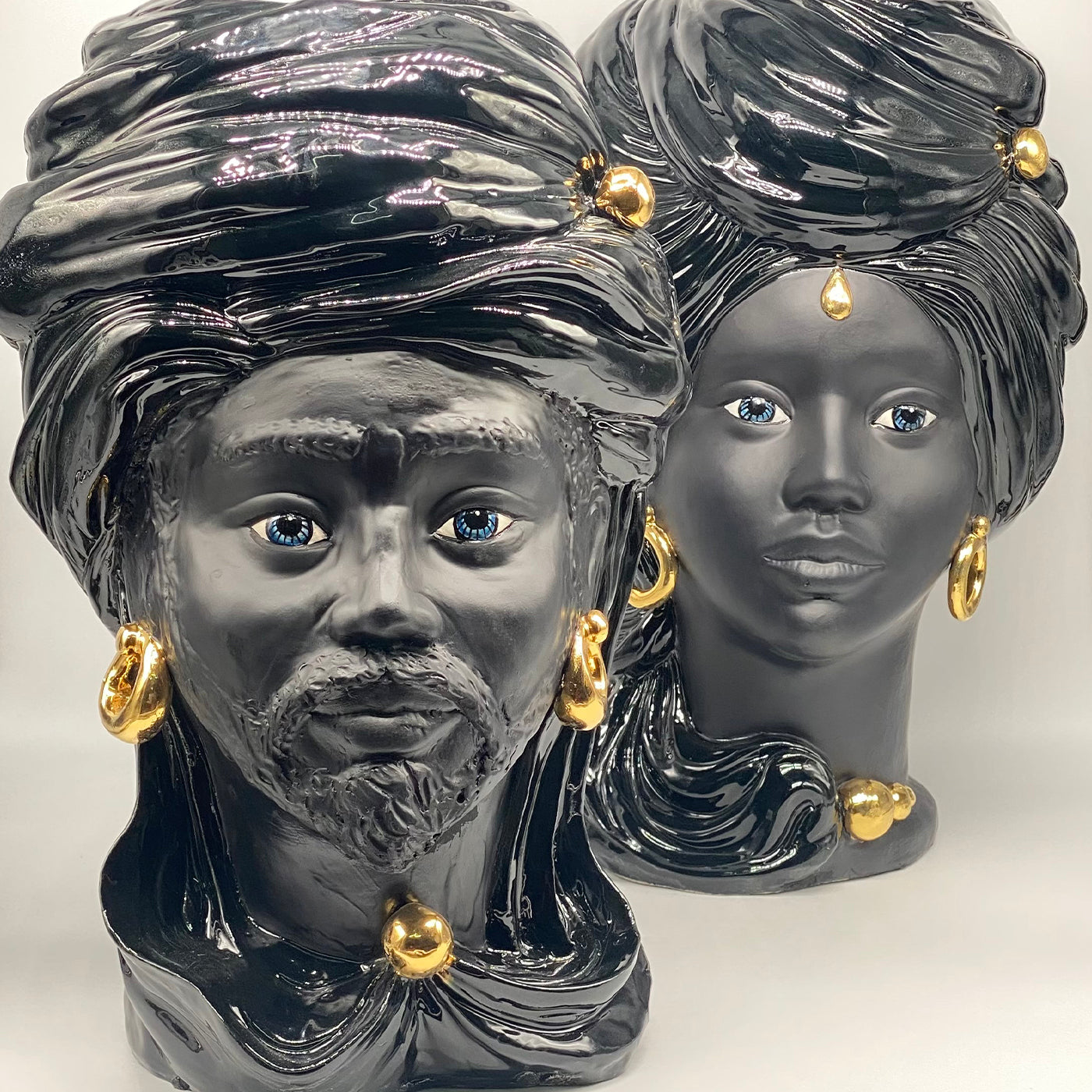 Anubi Giant Lady Black & Gold Moor's Head Vase - Alternative view 1