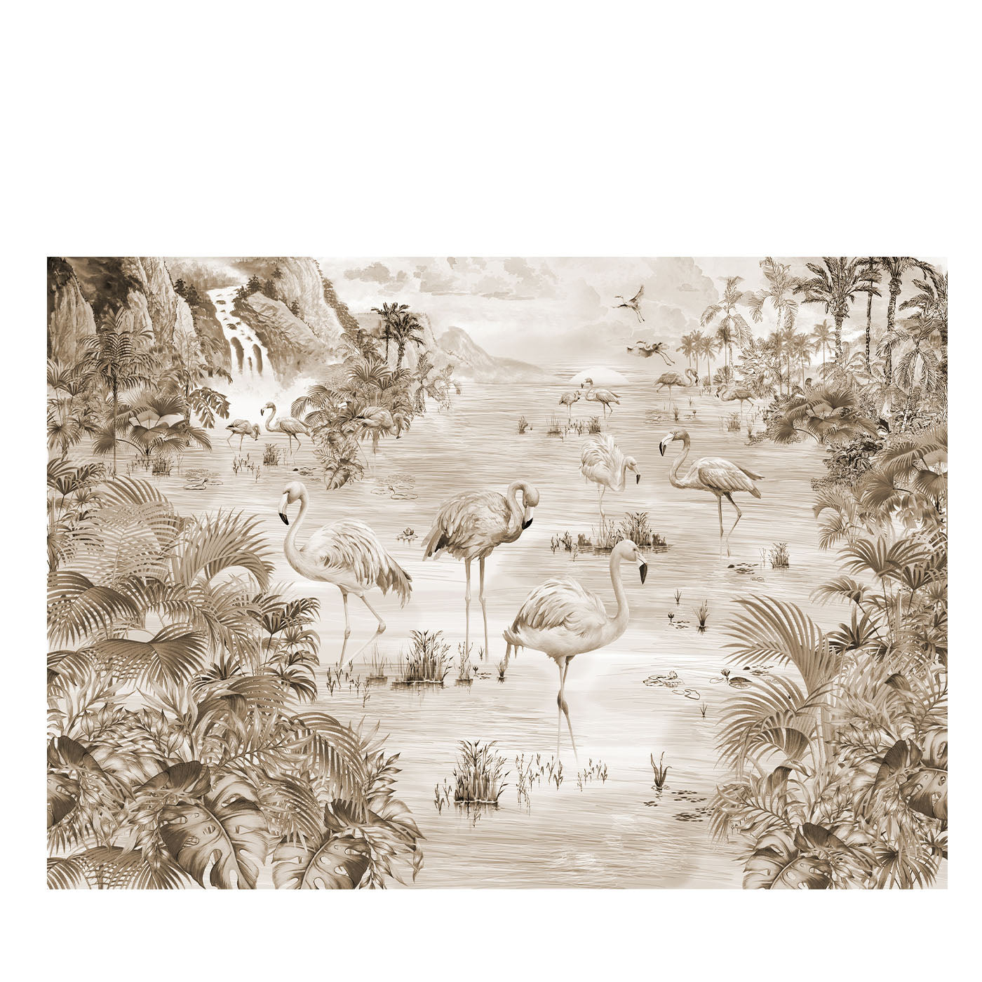 Papel Pintado Textura Artesanal Flamingos Sepia - Vista principal