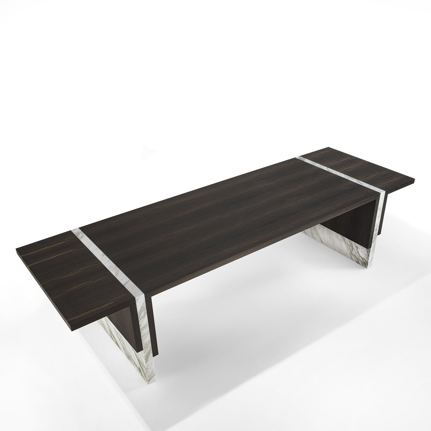 Cosmo brown veneered wood and white marble dining table - Alternative view 1