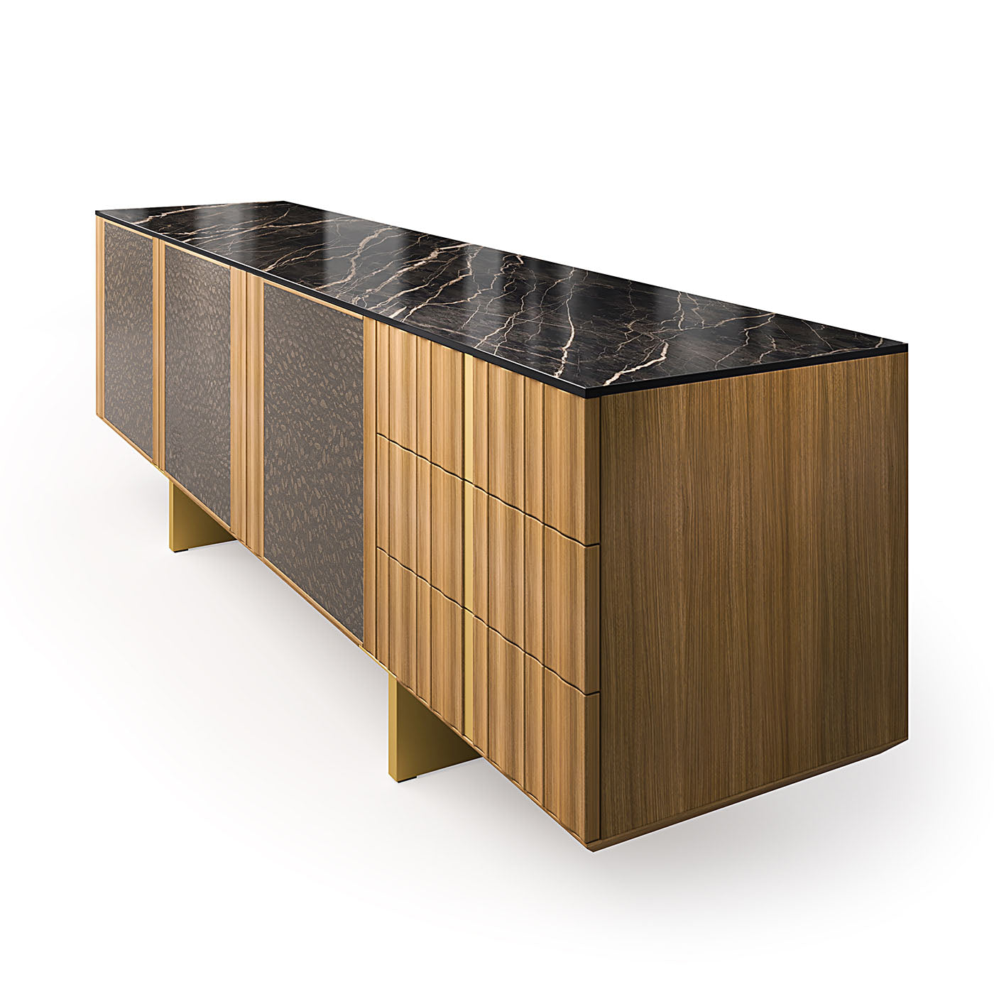 Solferino natural walnut top Laminam Gres Noir doors Carbalho  sideboard - Alternative view 3