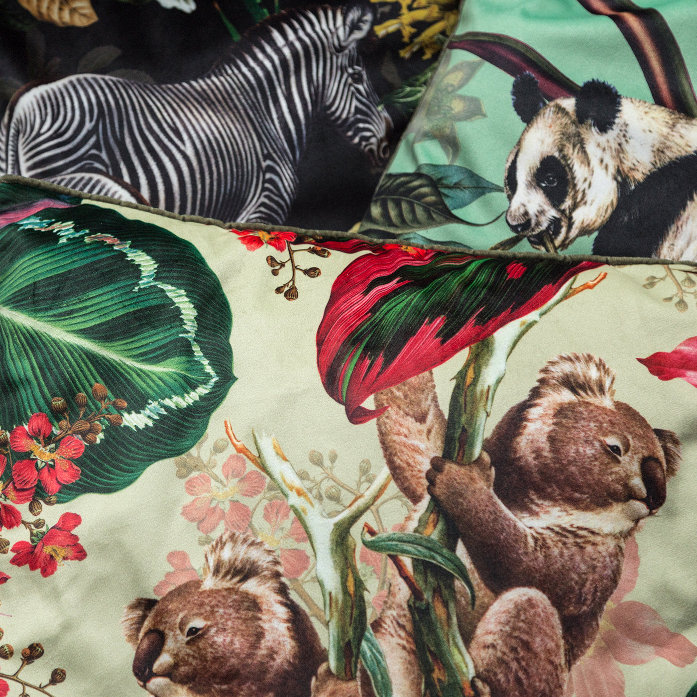 Animalia Velvet Cushion With Koalas And Pink Flowers - Alternative view 1