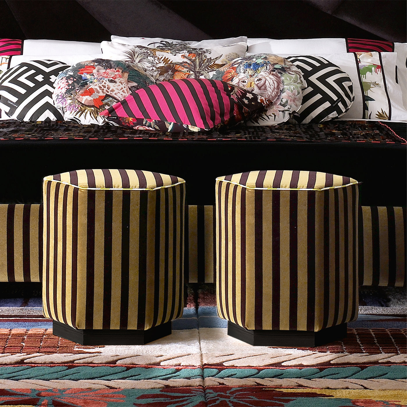 JN 151 Striped Pouf in Gold and Black - Alternative view 1