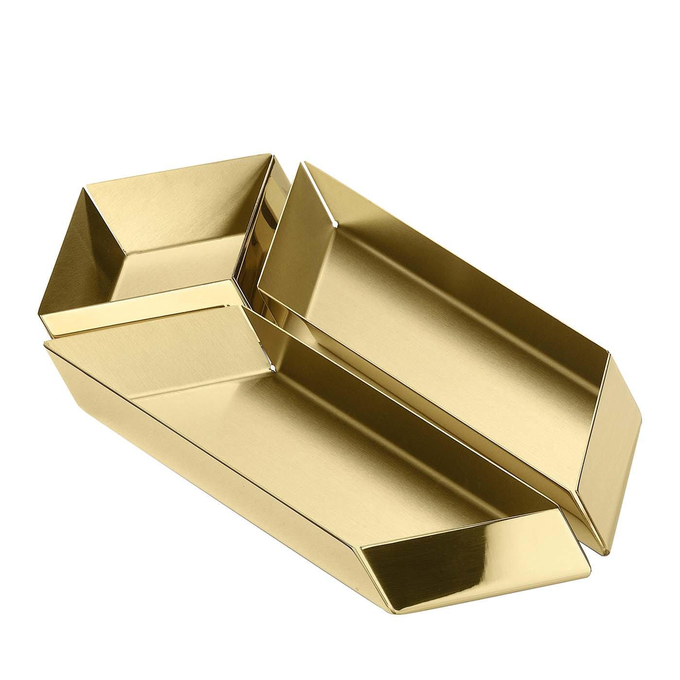 Set of 3 Axonometry Small Parallelepiped Brass Trays by Elisa Giovannoni - Main view