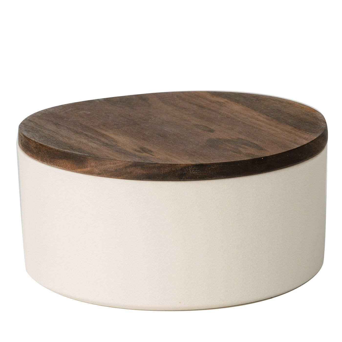 Pequeño recipiente redondo de cerámica con tapa de madera - Vista principal