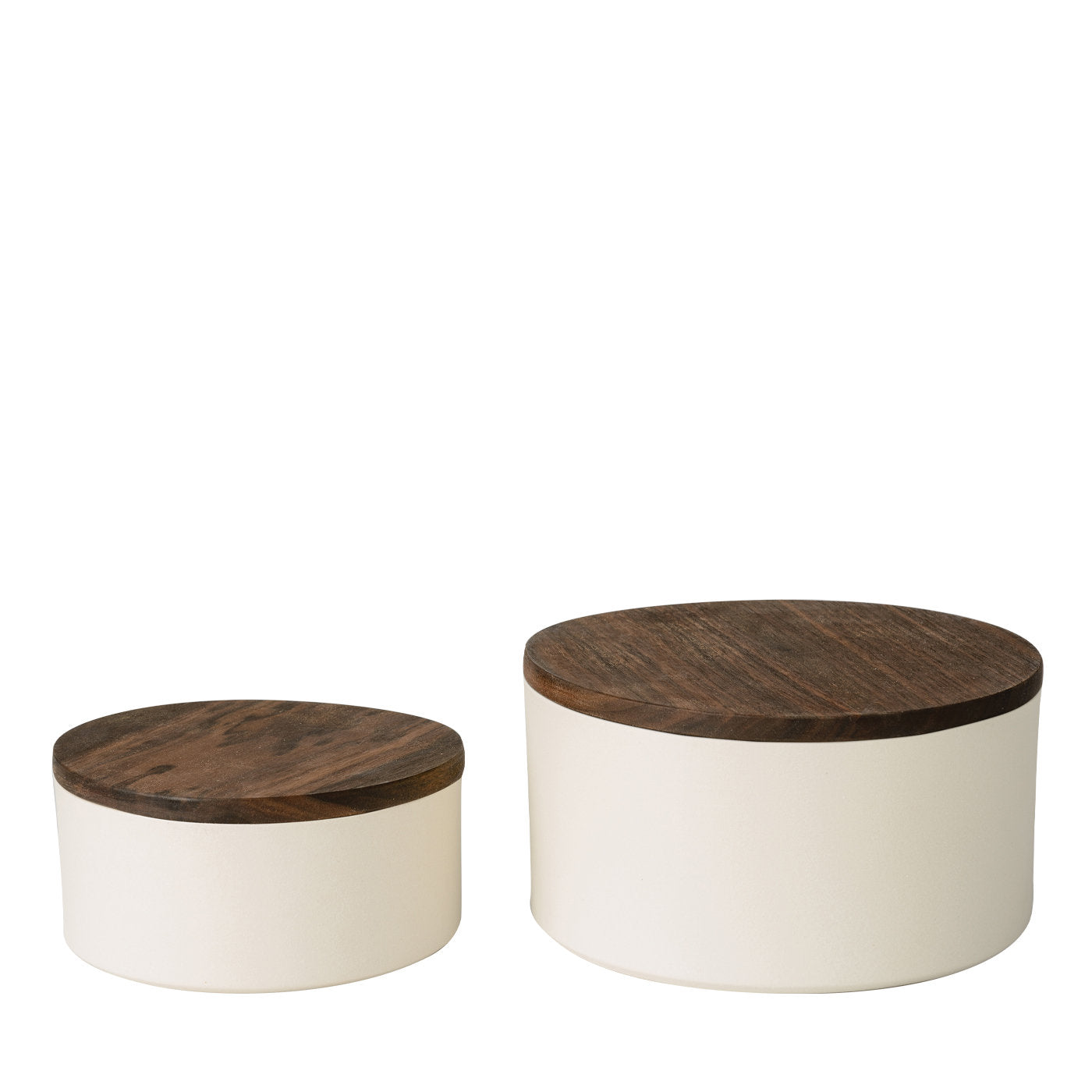 Lote de 2 recipientes redondos de cerámica con tapa de madera  - Vista principal