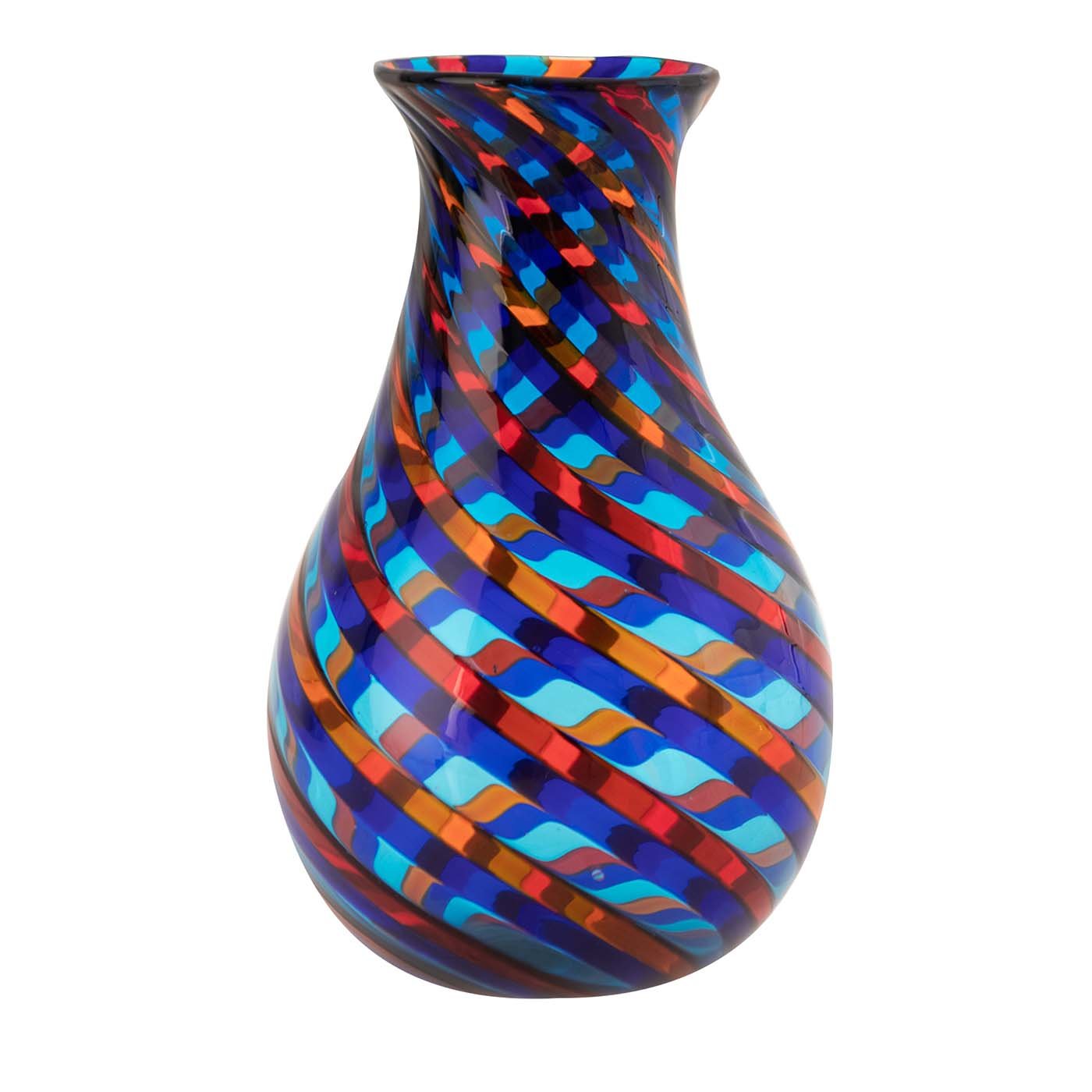 Klassische Vase mit blauem und rotem Filigran von Angelo Ballarin - Hauptansicht
