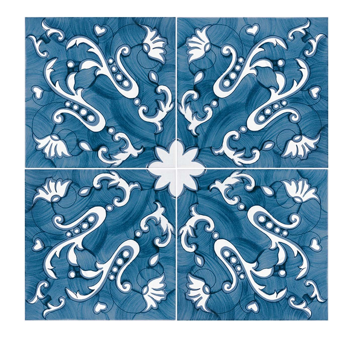 Set of 25 Lobra Turquoise Tiles Fiori Scuri Collection - Main view
