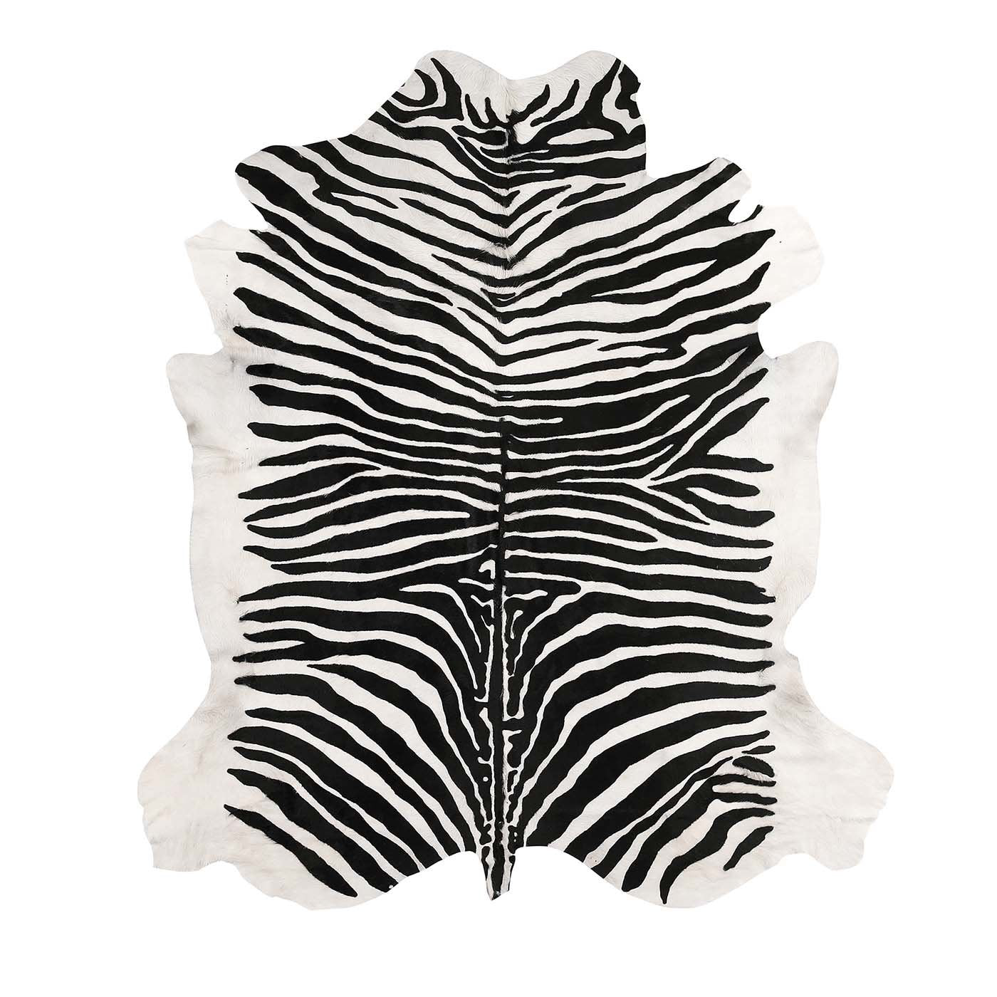 Zebra-Striped Printed Leather Rug Black & White - Main view