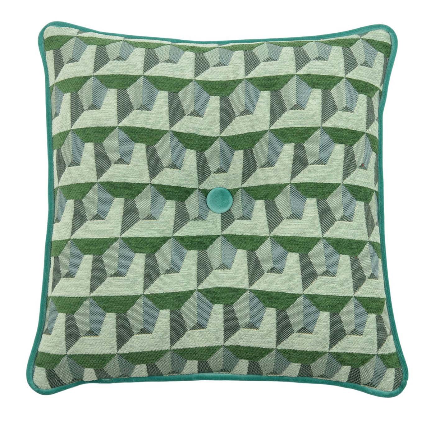 Green Carrè Cushion in geometric jacquard fabric - Main view