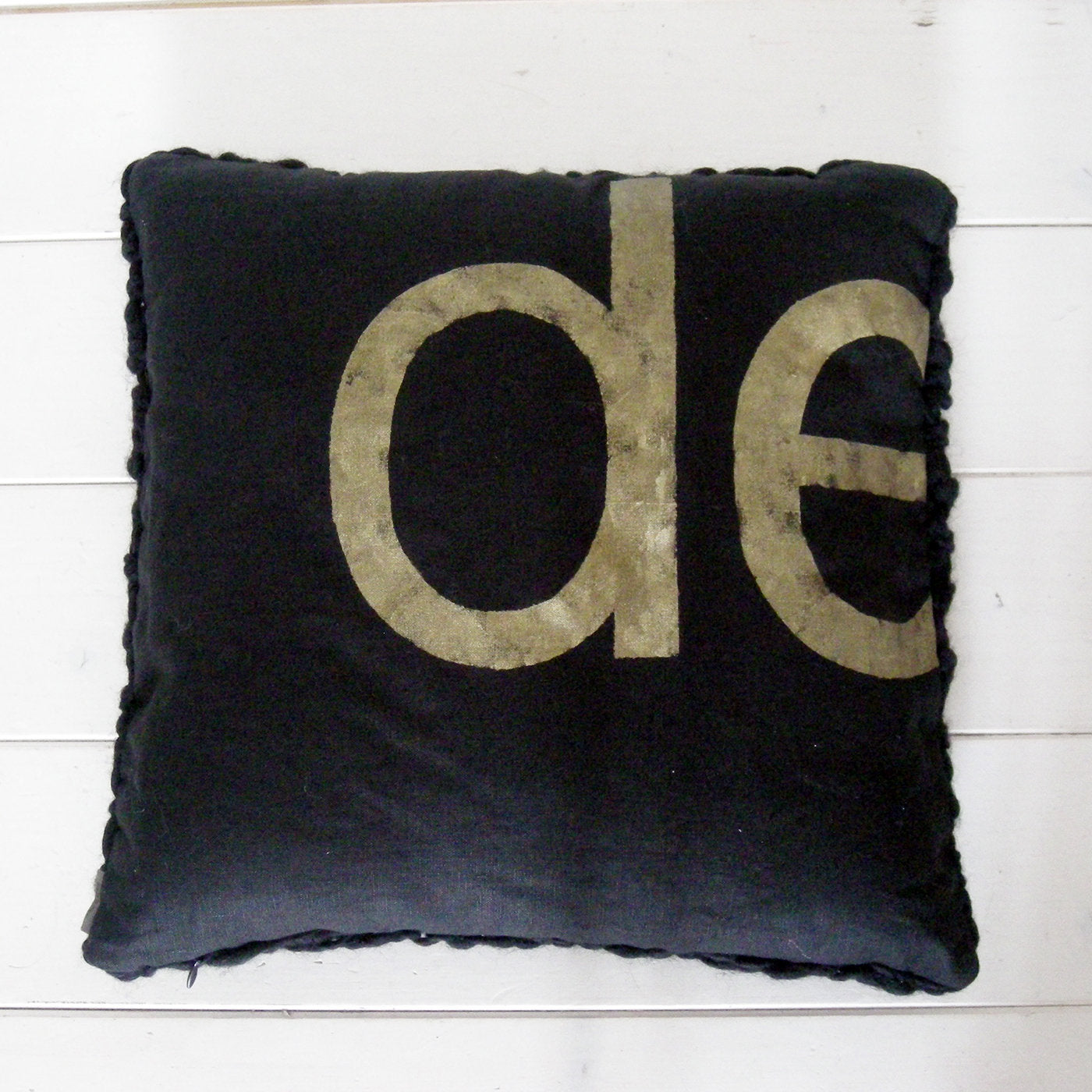 Wool&lettering Cushion in Black Wool and Linen - Alternative view 1