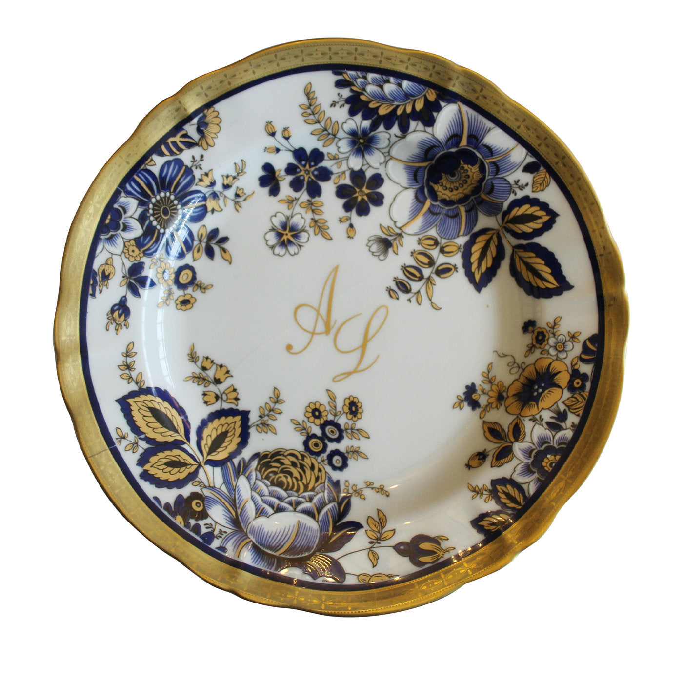 Personalisierter Dessertteller Rose Blau &amp; Gold 21,5 cm - 2er Set - Hauptansicht