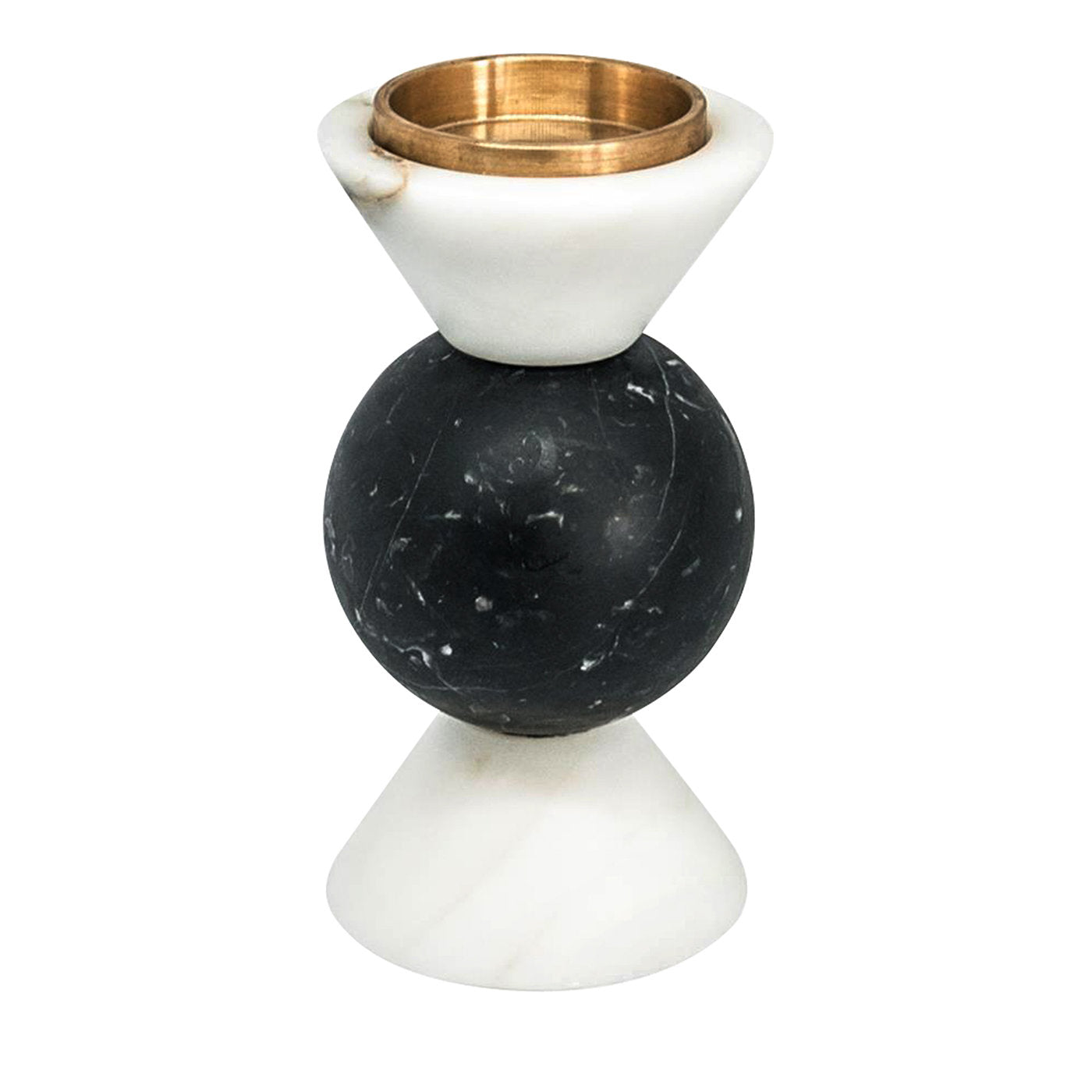 Low Candleholder in Carrara and Marquina Marble by Jacopo Simonetti - Main view