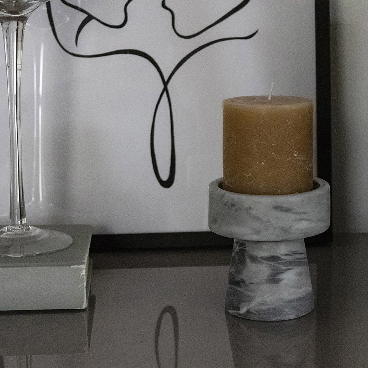 Gray Bardiglio Marble Candle Holder - Alternative view 1
