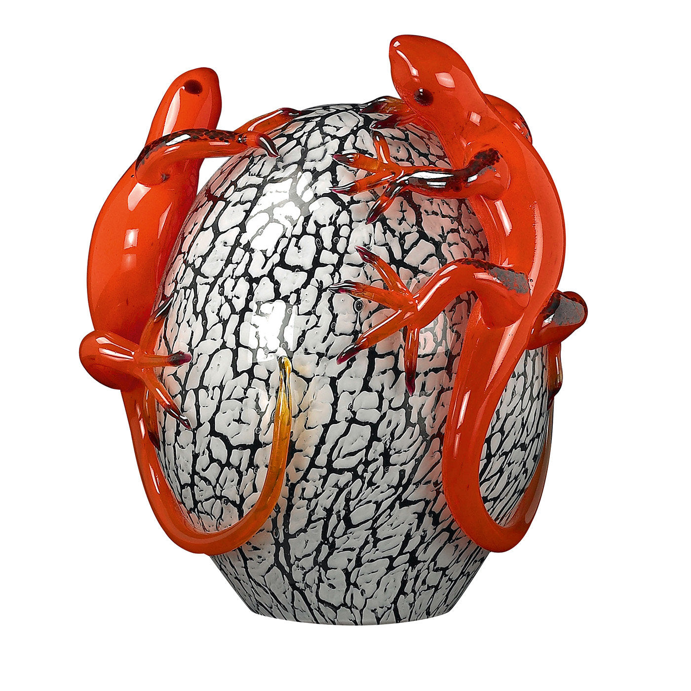 Uovo di cristallo con gechi di vetro rosso  - Vista principale
