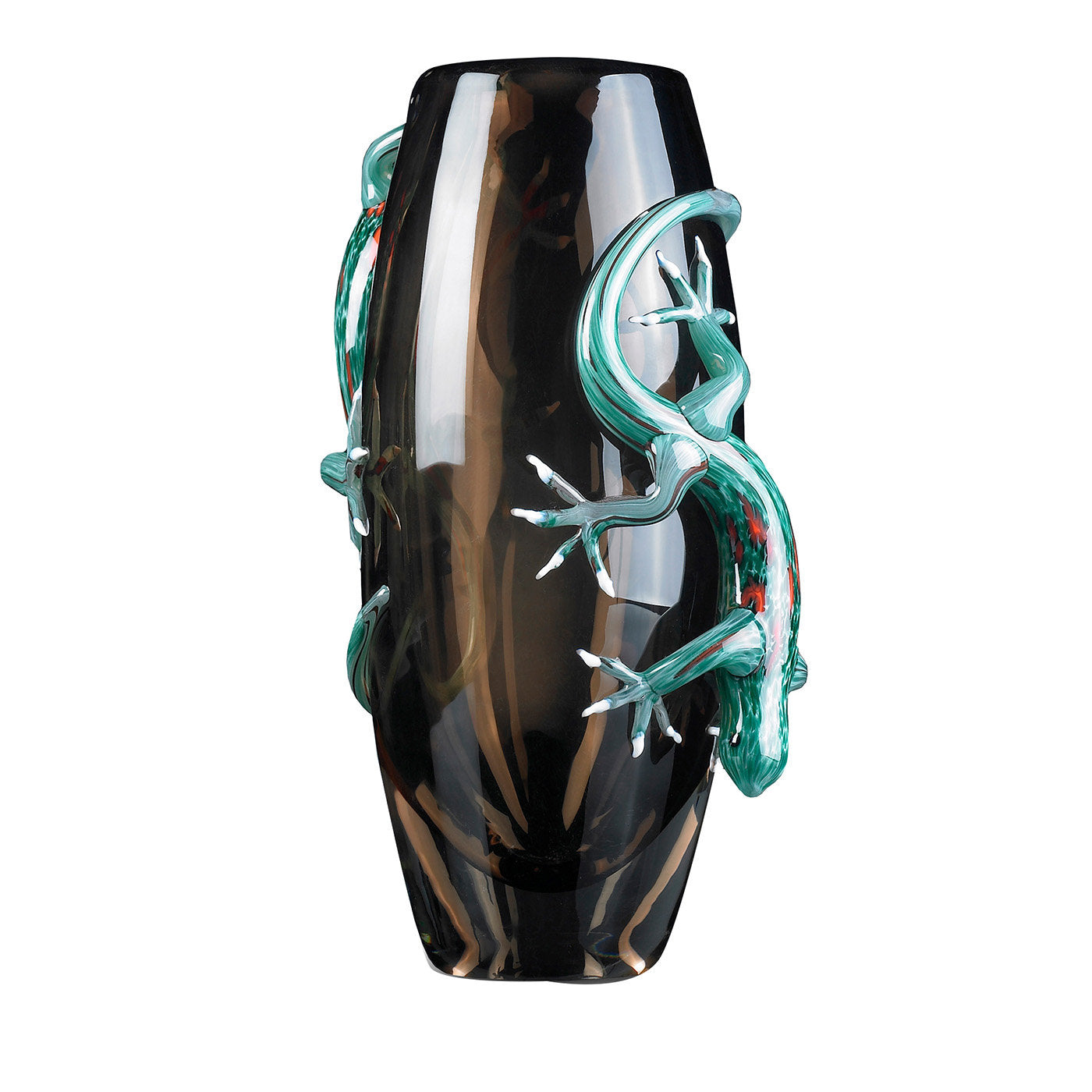 Große braune Vase mit 2 Geckos - Hauptansicht