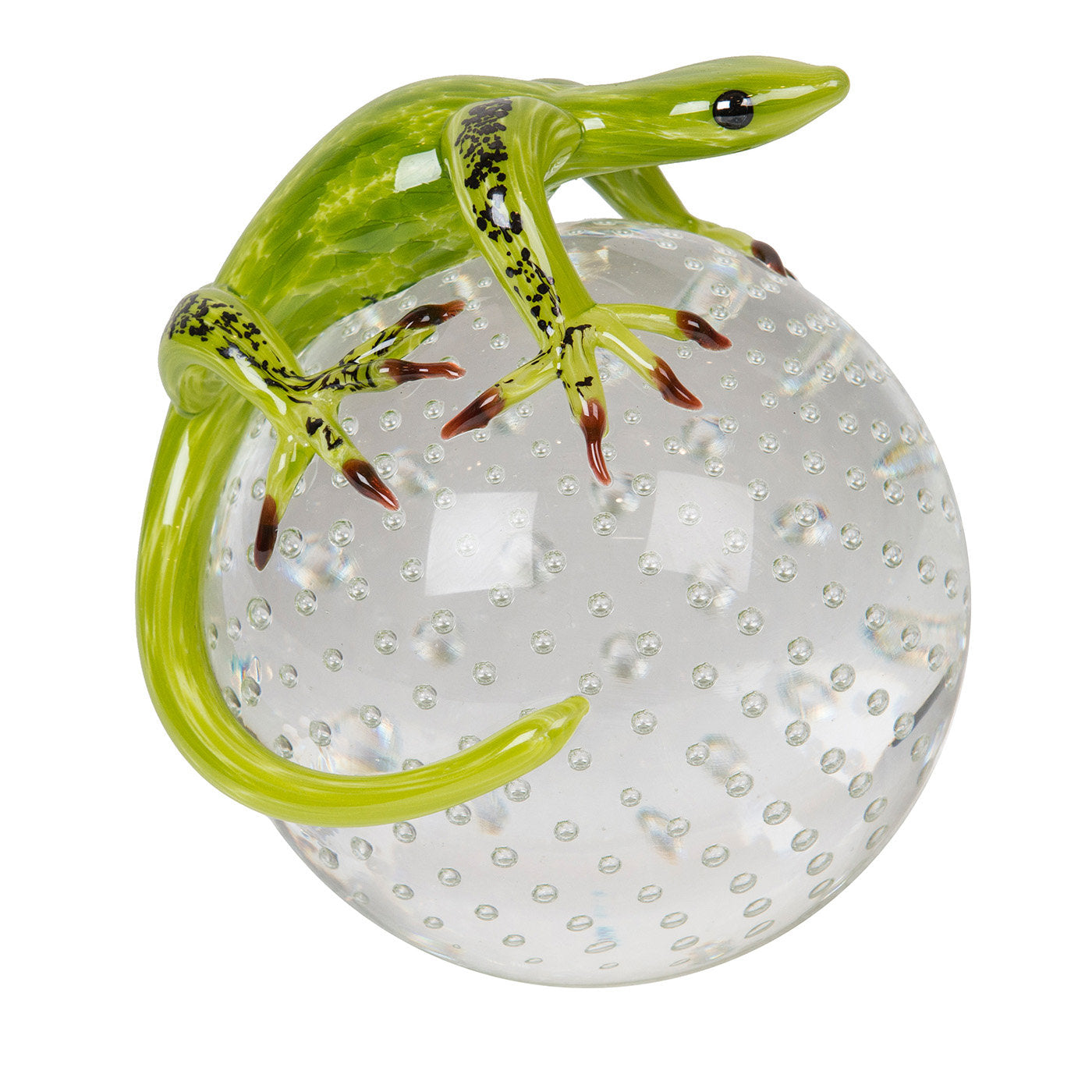 Gecko en verre vert sur sphère - Vue principale