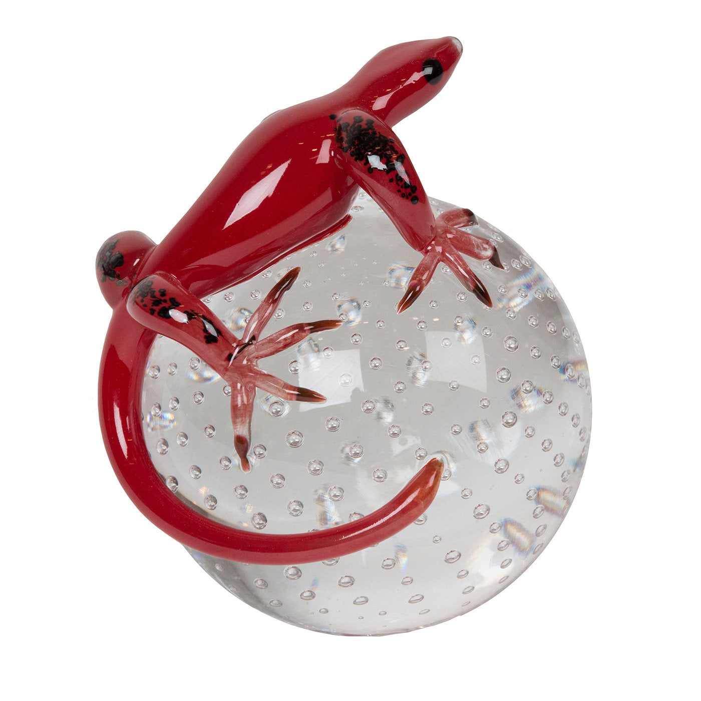 Gecko en verre rouge sur sphère - Vue principale