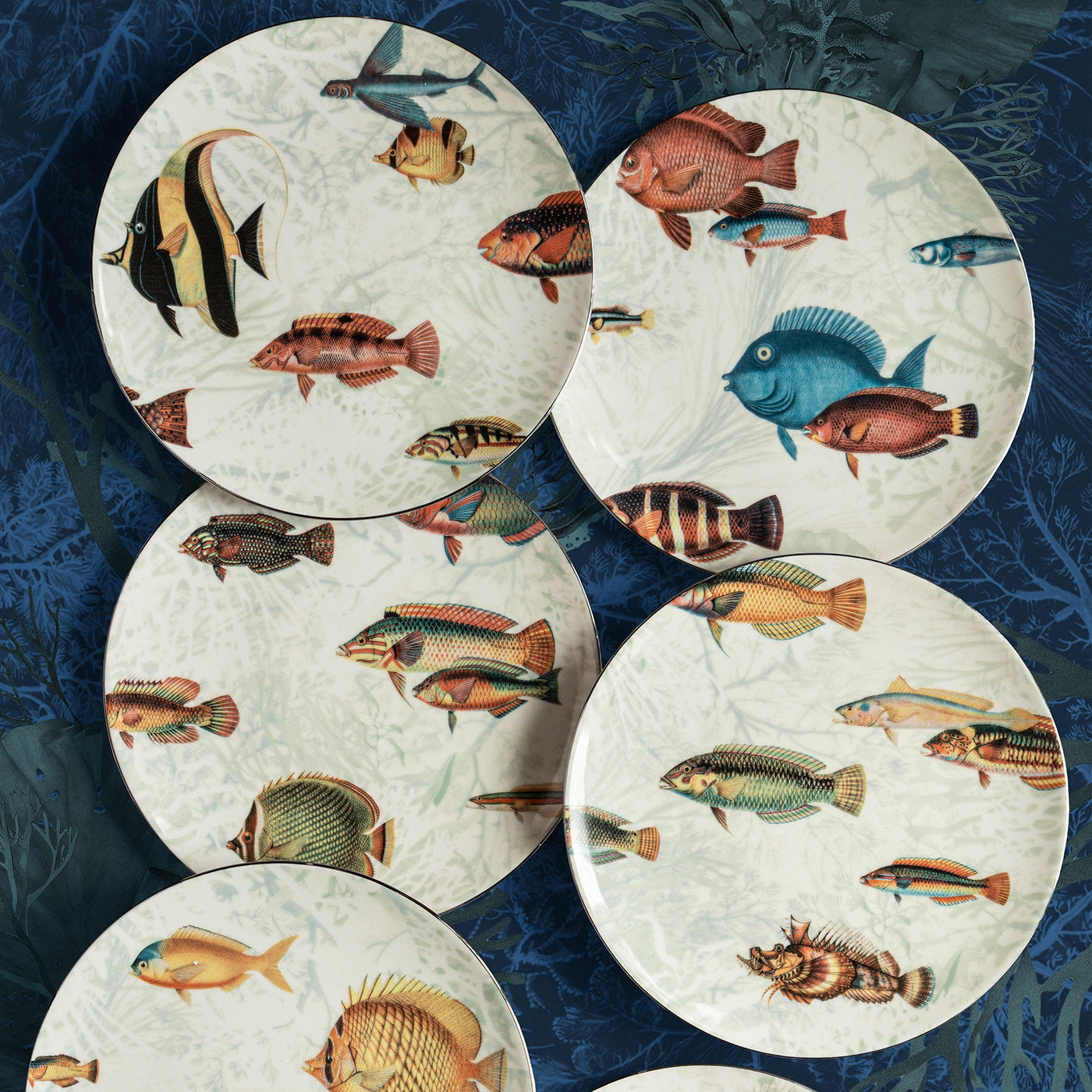 Amami Set Of 2 Porcelain Dessert Plates With Tropical Fish #1 - Alternative view 1
