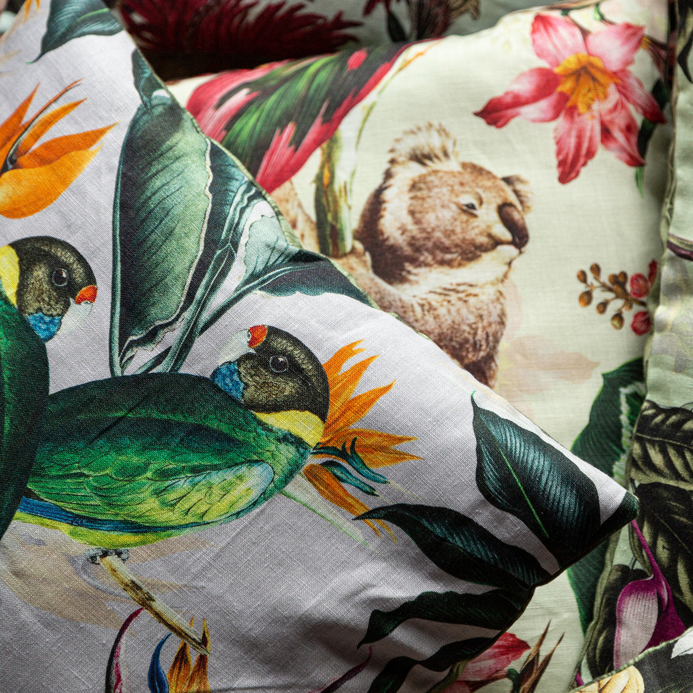 Animalia Linen Cushion With Parrots And Strelitzias - Alternative view 2
