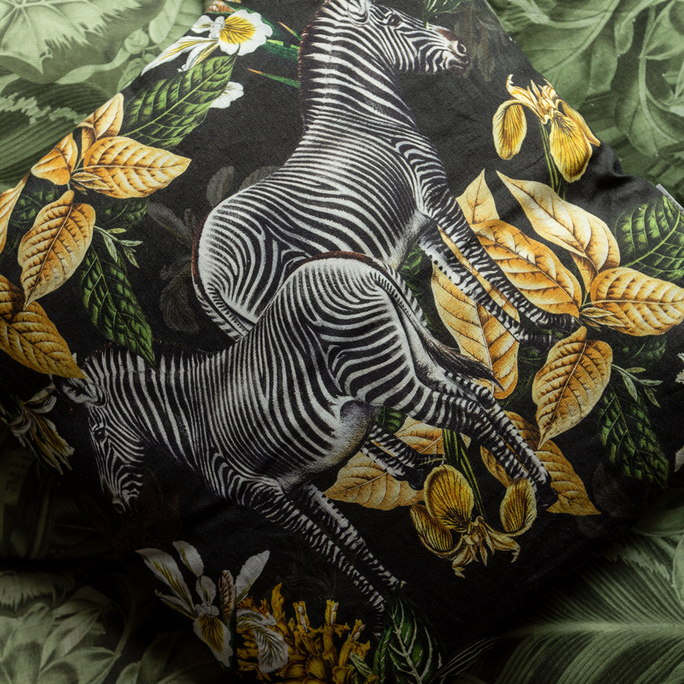 Animalia Linen Cushion With Zebras And Yellow Vegetation - Alternative view 2